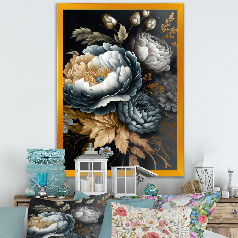 «Blue Blooming Bouquet I», impression sur toile, H 44 po x l 34 po x P 1,5 po, Cadre photo doré