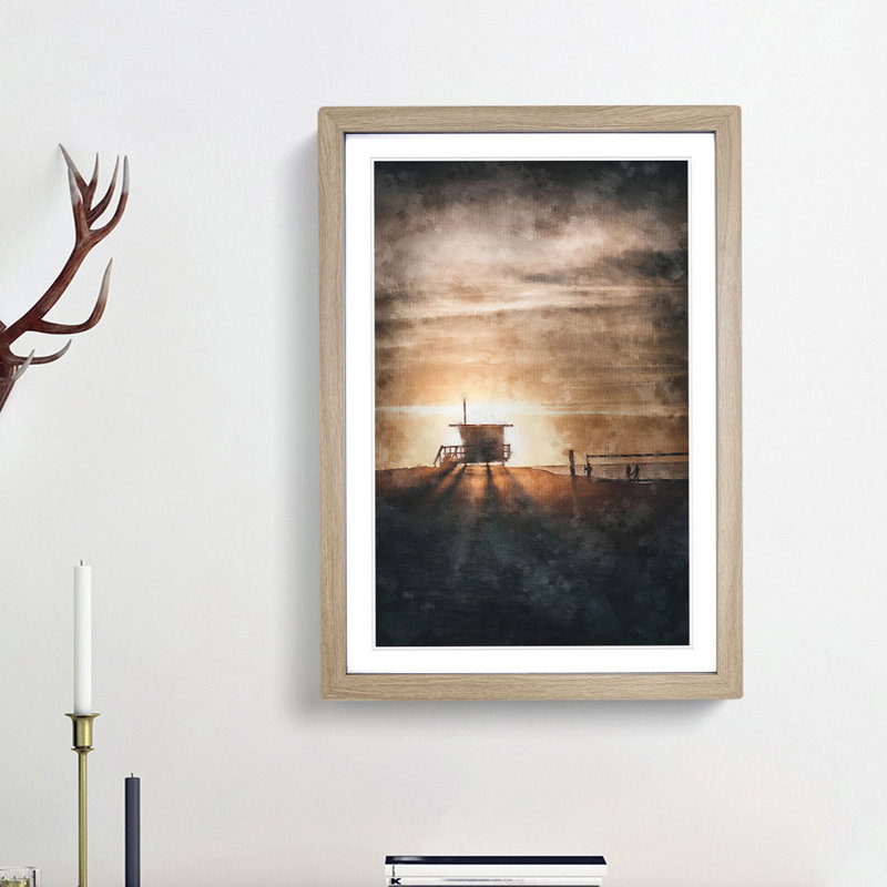 Volleyball On The Beach - Single Picture Frame Painting on MDF, 45cm H x 33cm W x 2cm D, Oak Framed