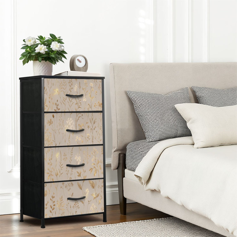 4 Drawer Dresser for Bedroom, Narrow Chest of Drawers, Wooden Top and Study Iron Frame 18"x37.5"-(WxH)