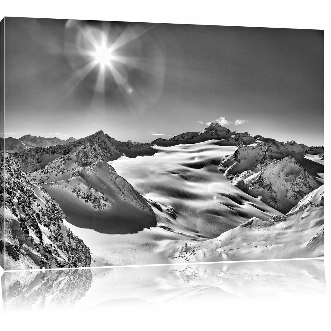 Leinwandbild Winterlandschaft Schnee Sonnenschein Wald in Monochrom