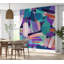 Murale abstraite pelez et collez Lameeka - Formes aléatoires turquoise-106566870