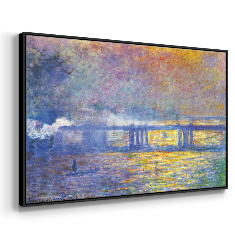 "Charing Cross Bridge", reproduction d'art encadrée sur toile par Claude Monet, H 25 po x l 37 po x P 2 po, Noir
