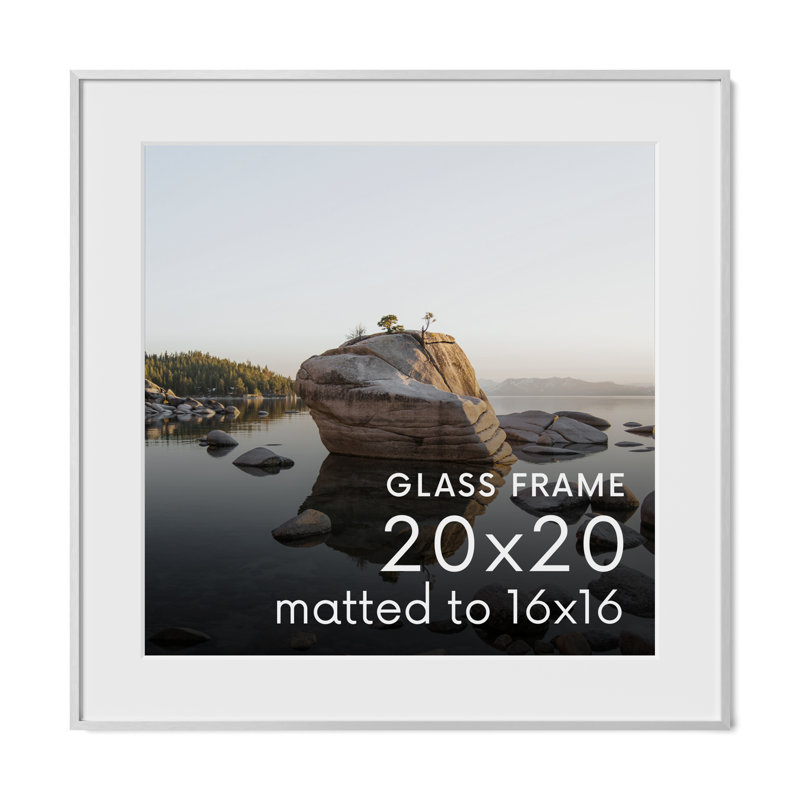 Cadre photo en métal avec verre, Argent, L 20 po x H 20 po