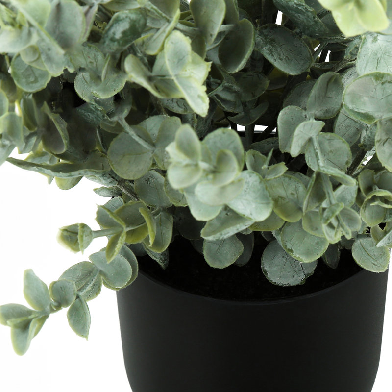 Ensemble de 2 brins d'eucalyptus artificiels de 28 cm (11 pouces), fausse verdure d'intérieur en pots noirs