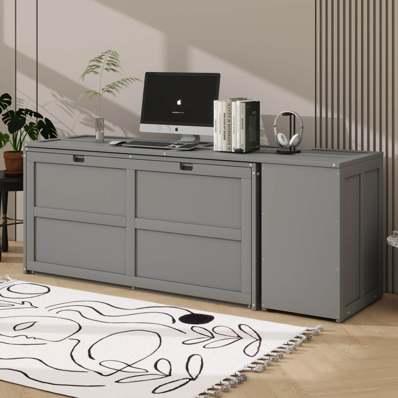 Queen Murphy Bed With  Desk, Gray