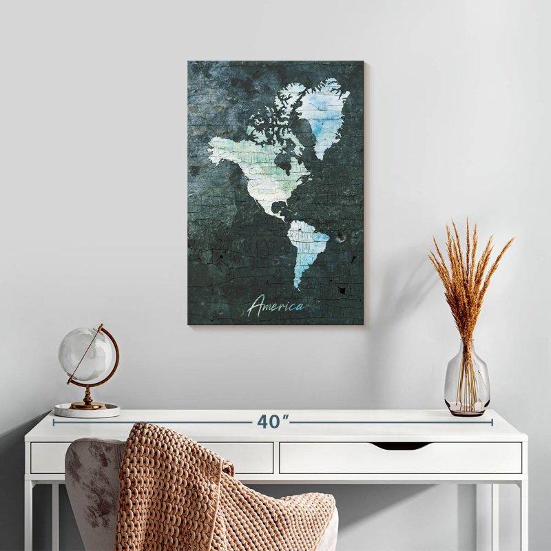 Aliaz Chipped America Continent Map, 24" H x 16" W