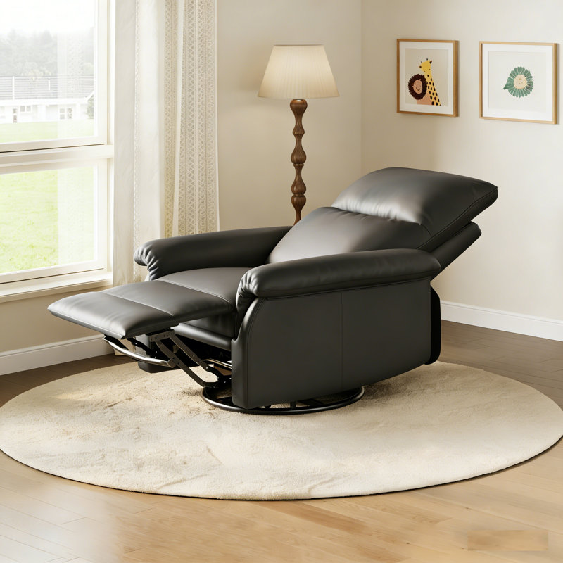 Fauteuil inclinable pivotant, fauteuil oscillant manuel en cuir de polyuréthane et dossier de soutien pour le salon