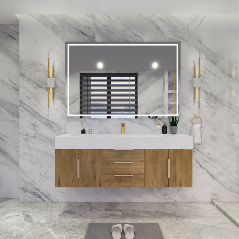 Glasgow 59'' Bathroom Vanity with Acrylic Top, Oak
