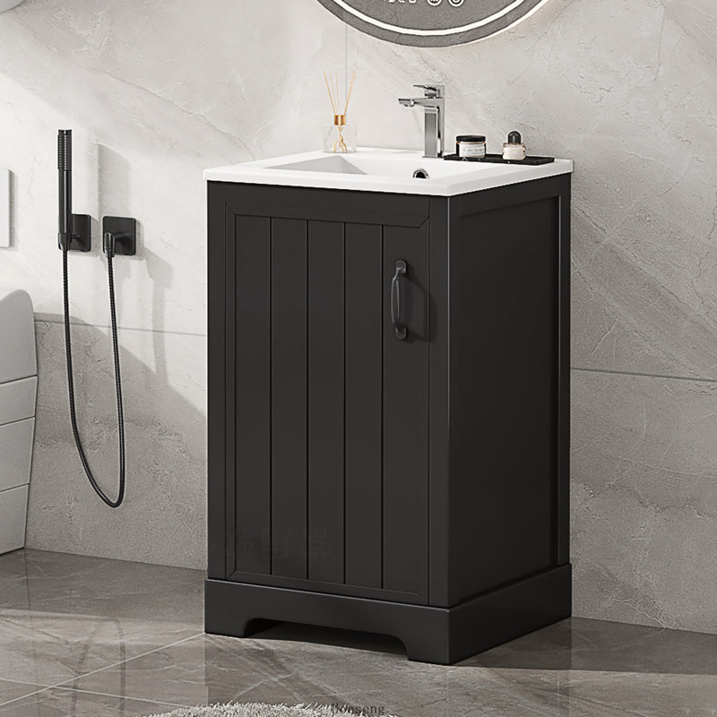 Meuble-lavabo autoportant de 20 po avec comptoir d'évier, armoire en panneau de fibres à densité moyenne avec porte à fermeture en douceur, 1 tiroir et support de rangement, noir