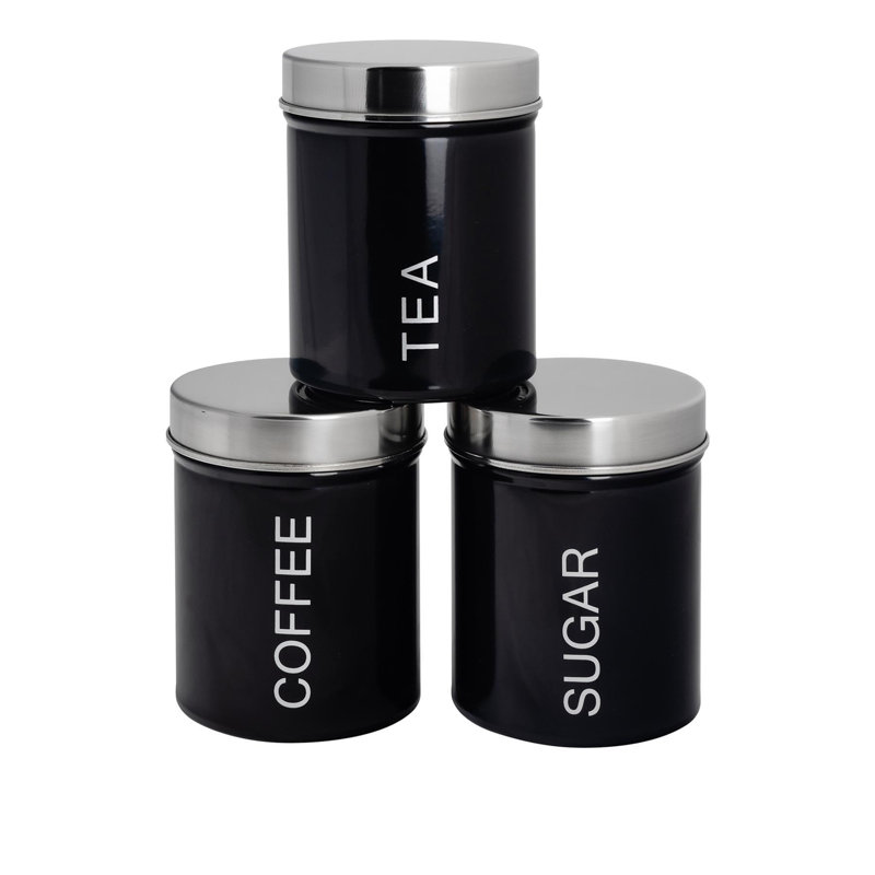 Harbour Housewares - Round Metal Kitchen Tea Coffee Sugar Canisters, Black