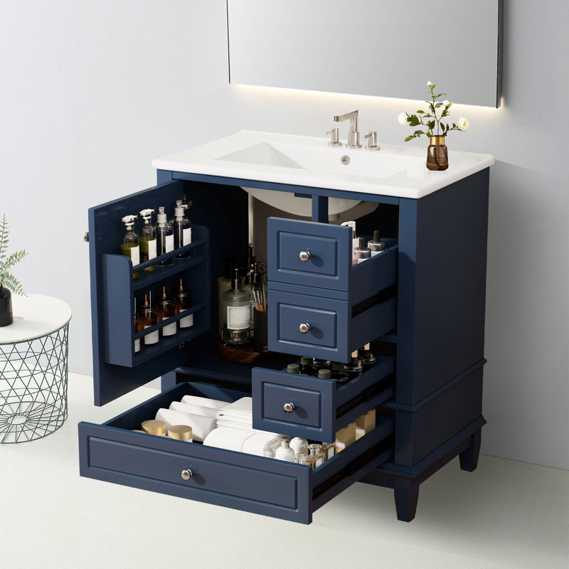 Meuble-lavabo 30 po avec lavabo en céramique, Bleu