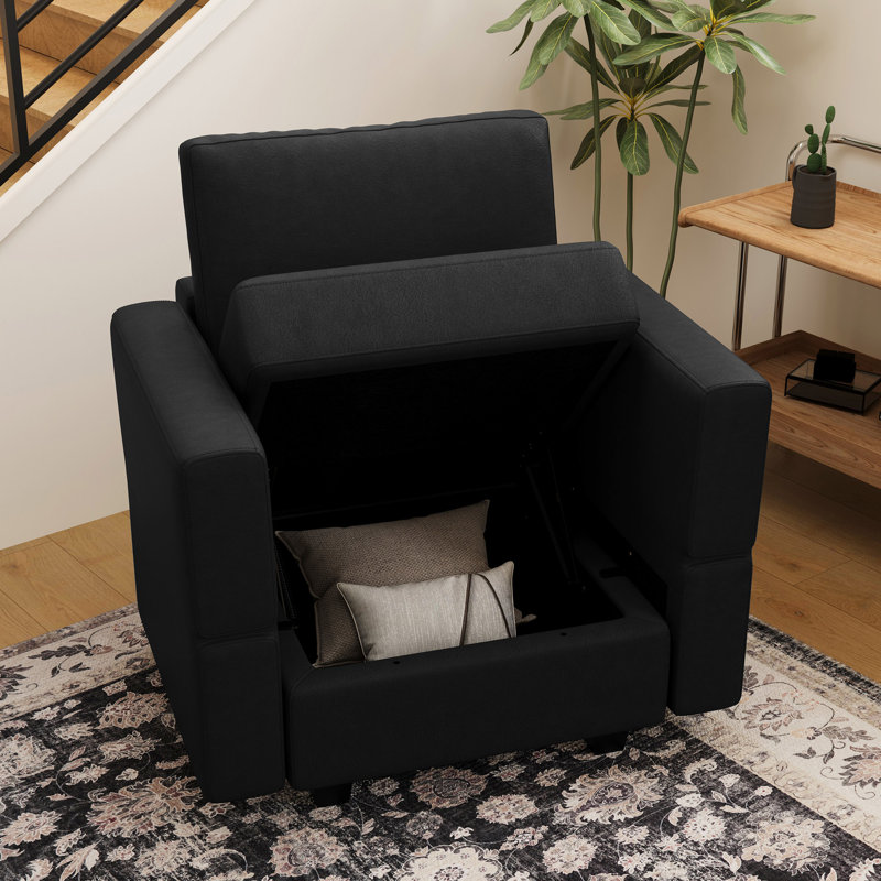Fauteuil de rangement en simili cuir Colusa, Noir