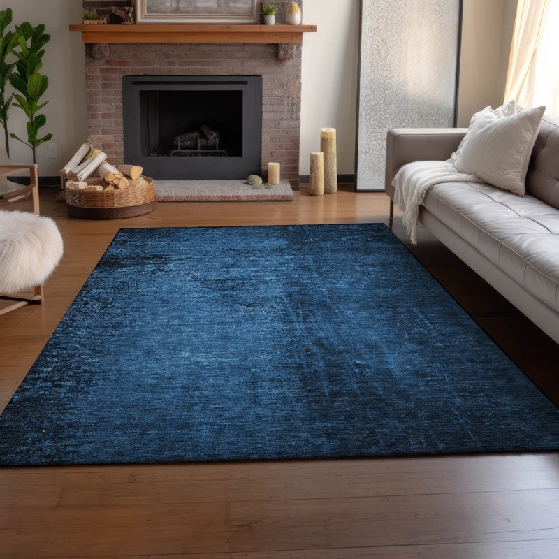 Tapis bleu marine Cerrito AMF554 lavable à la machine de qualité supérieure, Rectangle 9 pi x 12 pi