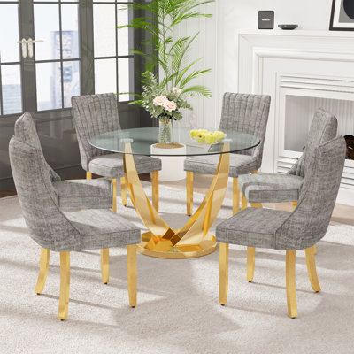 Ensemble de table de salle à manger 47,2 po, table en verre trempé avec 6 chaises rembourrées
