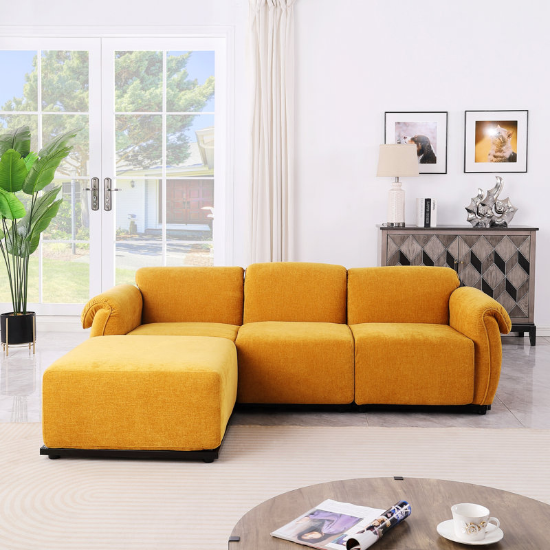 Canapé modulaire avec repose-pieds pour le salon, Jaune