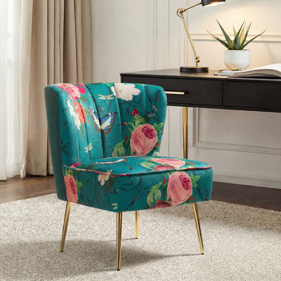 Fauteuil demi-tonneau en velours avec dossier capitonné Alice Felicia