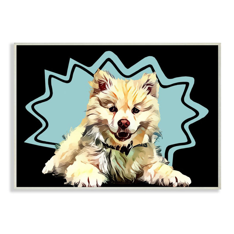 «Happy Japanese Spitz Fluffy Dog Pop Art Pet» par Kim Curationa, impression sur bois, H 15 po x l 10 po x P 0,5 po