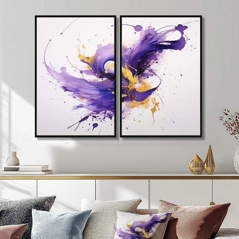 Mauve et éclaboussure dorée - art mural moderne, Floater Framed Print without Mat, Noir, H 36 po x l 48 po