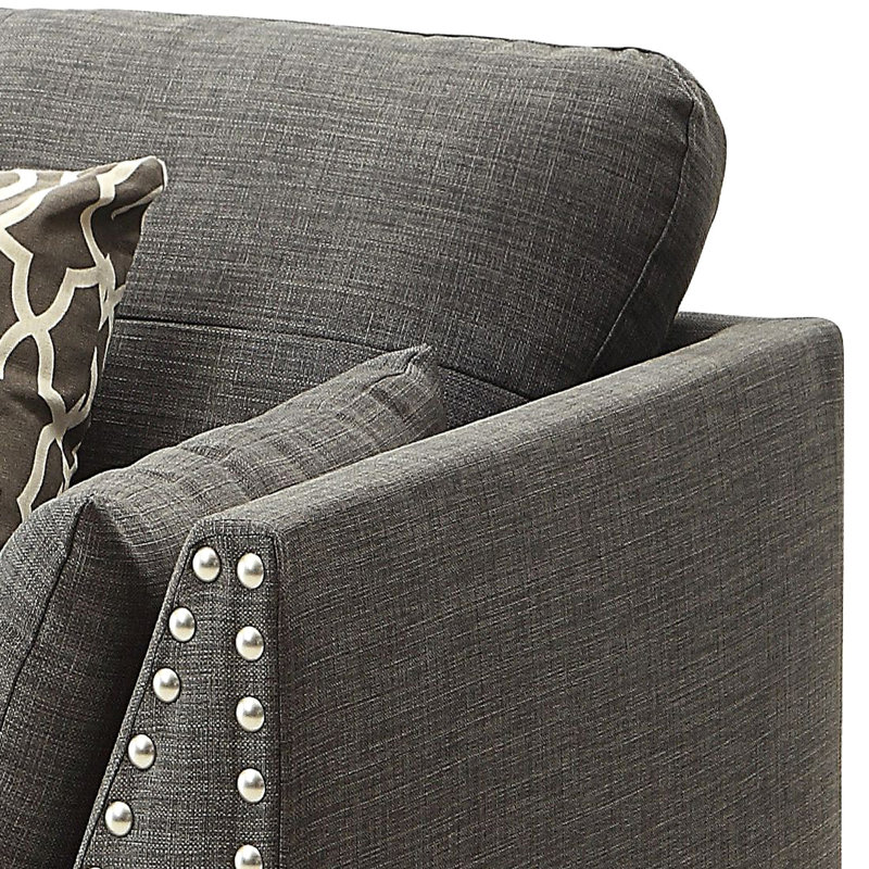 Chaise d'appoint polyvalente gris anthracite avec 3 coussins et garniture cloutée élégante