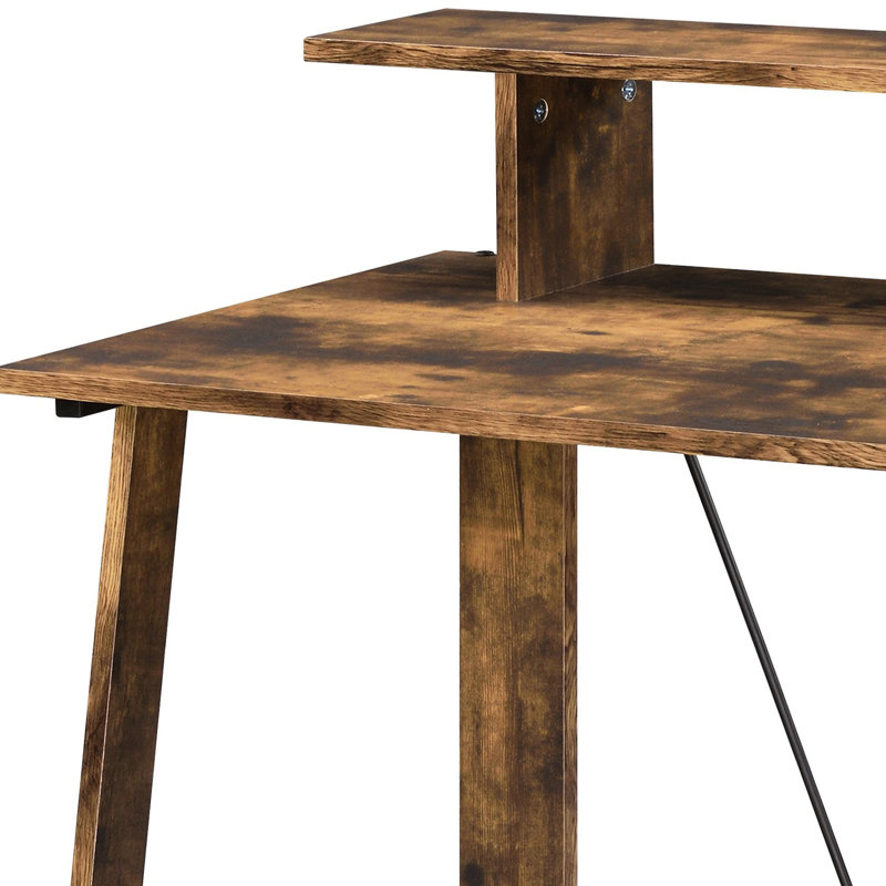Bureau rectangulaire en chêne patiné et noir pour le travail - Construction à deux tiroirs et ports d'écriture avec base de rangement en métal