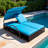 Outdoor Steel Frame Sun Lounger With Adjustable Backrest,patio Double Sunbed With Hidden Side Table And Arched Armrests,suitable For Patio Pool Deck,garden,backyard