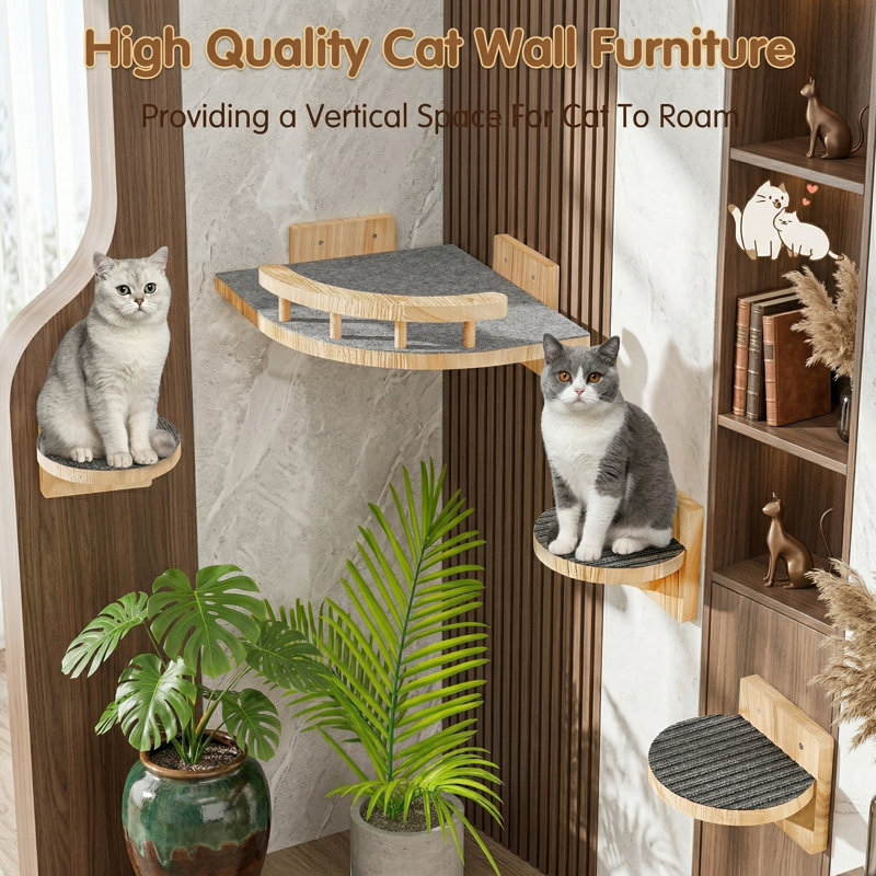 Étagères murales en bois pour chat à 3 marches avec perchoir confortable, pouvant supporter jusqu'à 15 lb, escaliers flottants pour petits / moyens chats d'intérieur, idéales pour sauter, se reposer, jouer