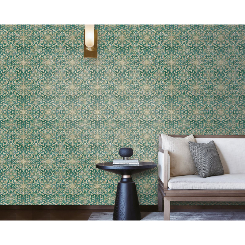 Elegance Collection Floral Stripe Shimmer Finish Wallpaper Roll, Green