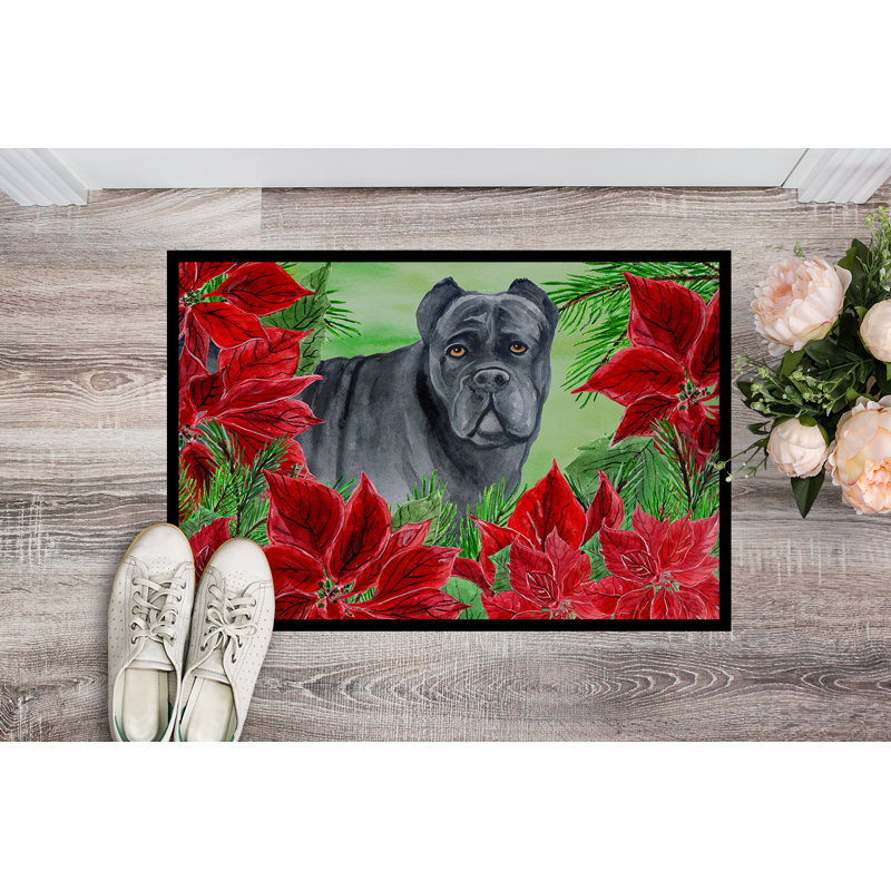 Canne corso poinsettas 36 po x 24 po tapis de porte extérieur antidérapant, Rectangulaire : 18 po x 27 po