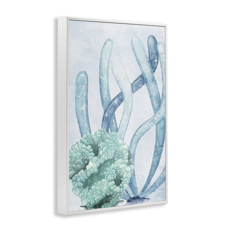 Coral Days, art giclée encadré bleu pastel, design par Kim Allen, H 18 po x l 12 po