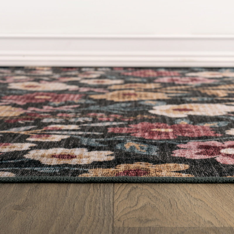 Tapis de jardin à motifs floraux multicolores, lavable à la machine, en polyester avec dos antidérapant, 3 pi 3 po x 5 pi