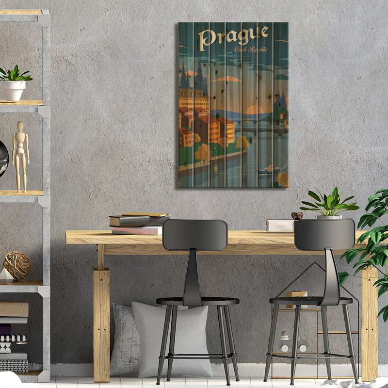 «Prague» par IdeaStorm Studios - impression sur bois sans cadre, L 18 po x H 26 po