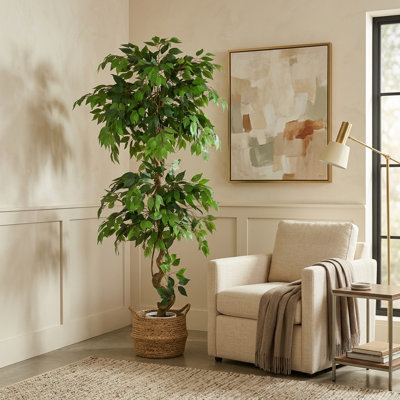 Ficus artificiel en pot décoratif blanc pour la décoration intérieure de la maison et du bureau
