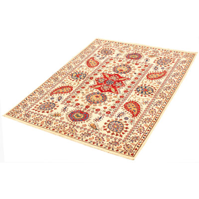 Gwenlli One-of-a-Kind 5'8" x 7'5" New Age Rectangle Wool Area Rug in Blue and Cream