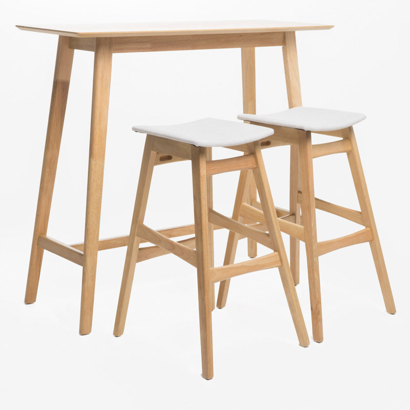 Ensemble de salle à manger en bois massif Ayobami, 3 pièces (1 table, 2 chaises), Chêne naturel, Beige clair