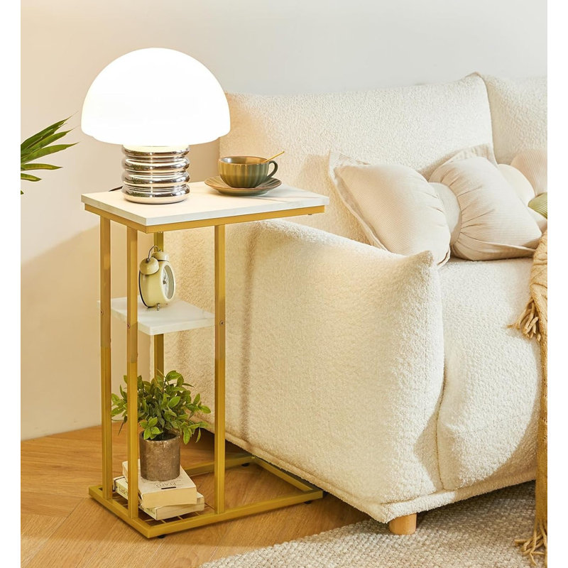 End Table, Marble Pattern White and Gold, Marble Pattern White and Gold, Marble Pattern White and Gold