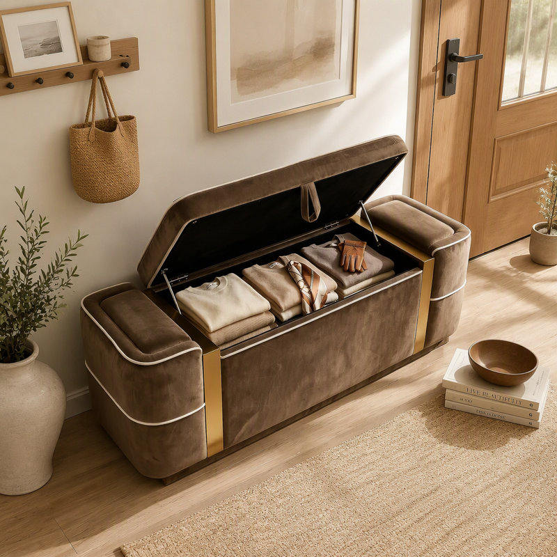 Banc de rangement avec repose-pieds Modern, Brun, Brun, Brun