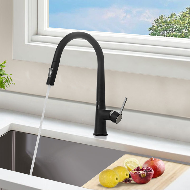 Topcraft Single Handle Single Hole Kitchen Sink Faucet with Sensor, Matte Black/Brushed Nickel