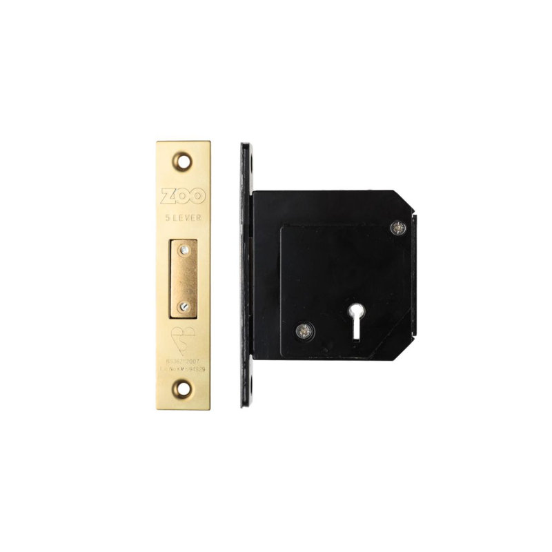 British Standard 5 Lever Deadlock, Polished Brass