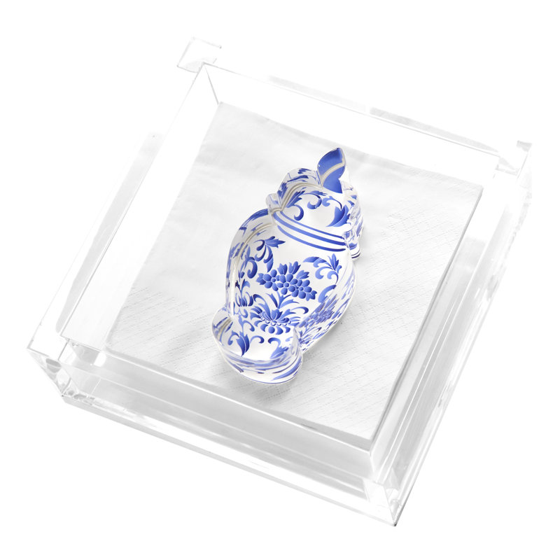 Pink Ginger Jar Cocktail Napkin Holder, Blue