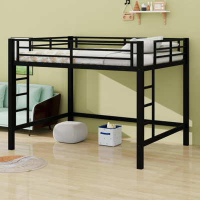 Metal Loft Bed With Ladder And Guardrails