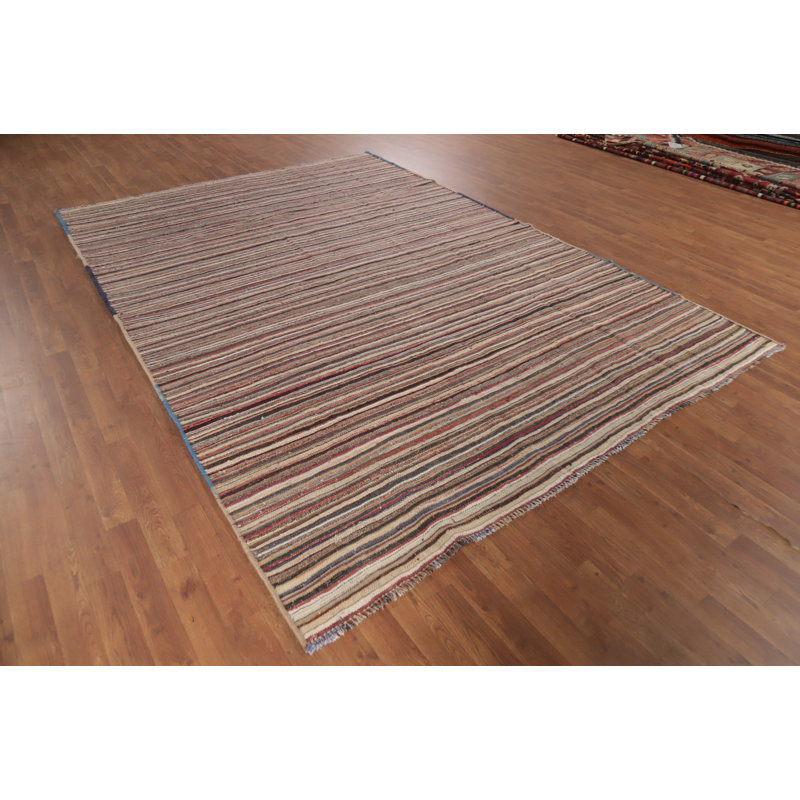 Tapis oriental à motif kilim rayé 7 x 10
