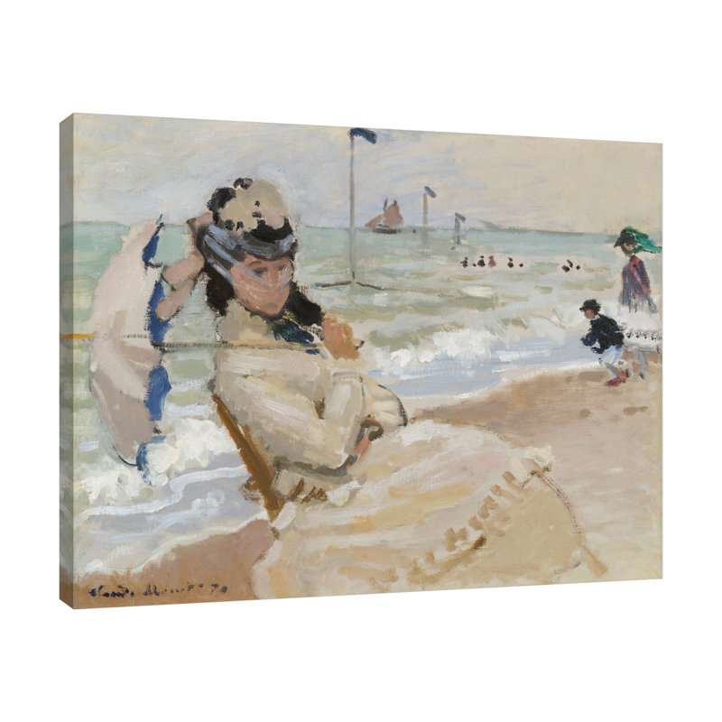 «Camille On the Beach In Trouville» par Claude Monet - reproduction d'art sur toile tendue, H 12 po x l 15 po x P 1,5 po