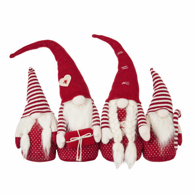 Set Of 4 Soft Fabric Gnomes For Festive Table And Shelf Decor For Winter And Holiday Displays