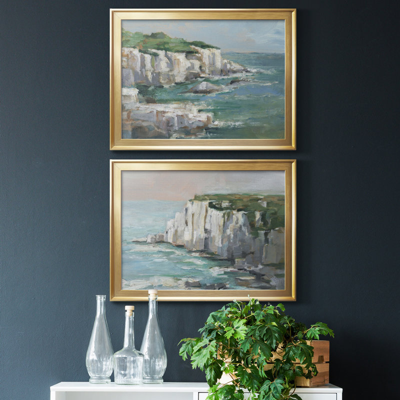 White Sea Cliff I - ensemble de 2 reproductions de cadres photo, H 24,5 po x l 37 po x P 1 po, Or