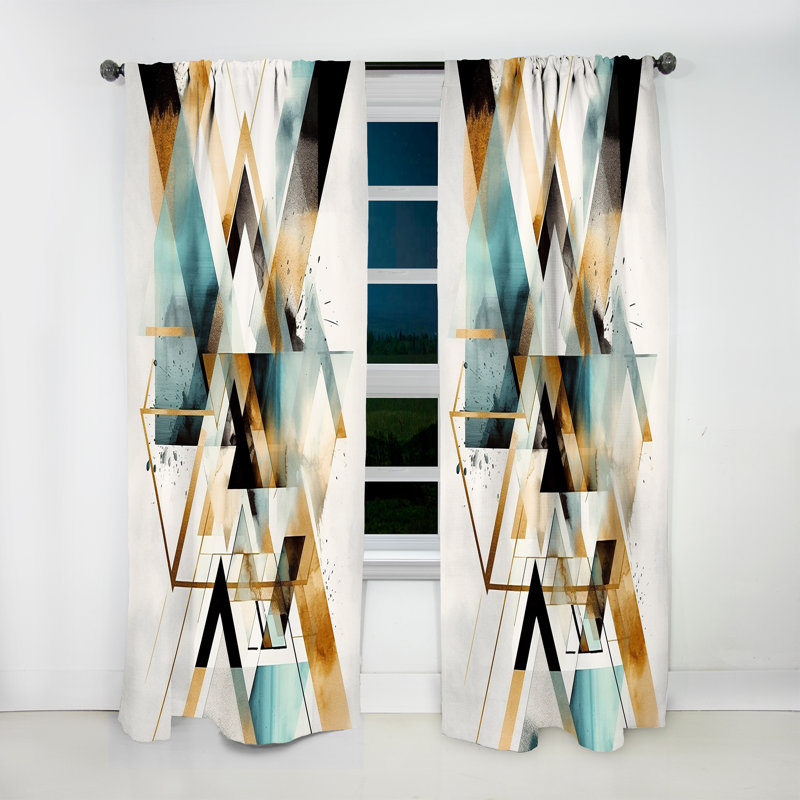 Landini - Triangle vert Boho IV - Rideau abstrait - Velours obscurcissant - 1 panneau, L 52 po x L 95 po