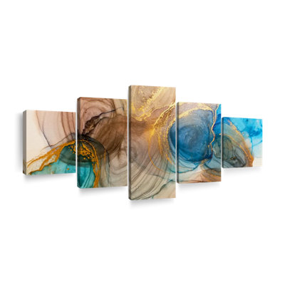 «Abstract Gilded Swirls», reproduction d'art sur toile 5 pièces par Blair A Set