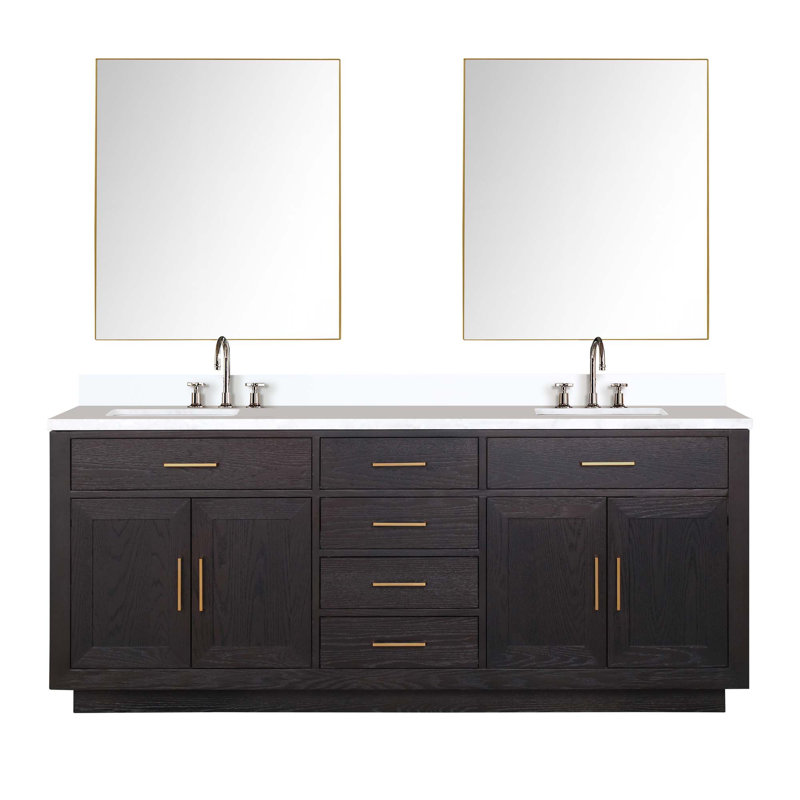 Ensemble de meuble-lavabo double avec robinet et miroirs