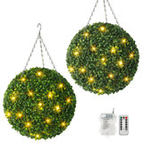 2 Pcs 16” Artificial Plant Topiary Ball, Pre-Lit Artificial Topiary Plant With 8 Mode, 30 LED Lights
