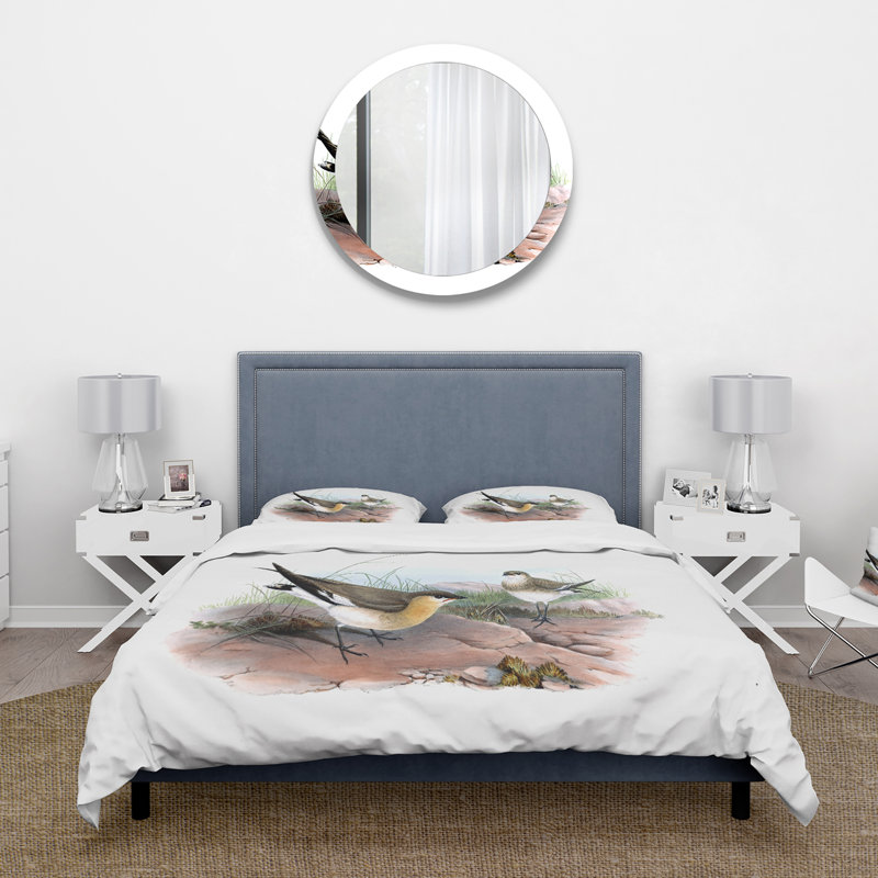 Illustration d'oiseau rétro II - ensemble de housse de couette Farmhouse - microfibre de polyester