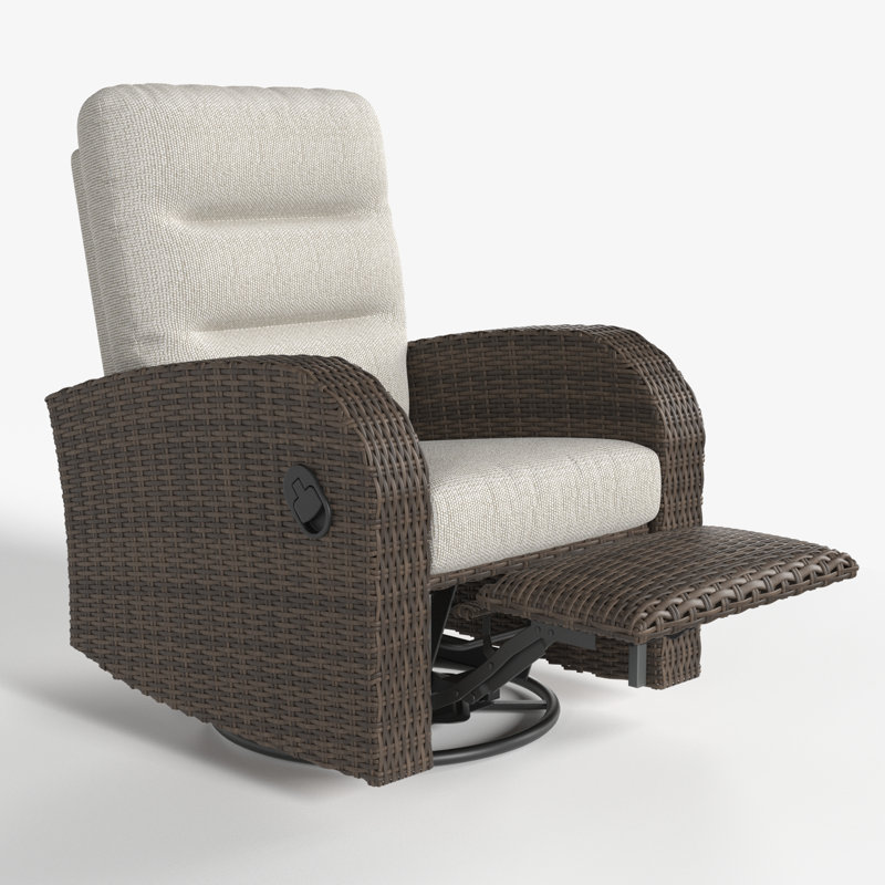Swivel Premium All-Weather Wicker Outdoor Lounge Chair, Light Brown Cushion/Brown Frame